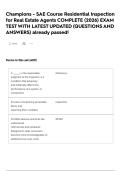 Champions - SAE Course Residential Inspection for Real Estate Agents COMPLETE &lpar;2026&rpar; EXAM TEST WITH LATEST UPDATED &lpar;QUESTIONS AND ANSWERS&rpar; already passed&excl;