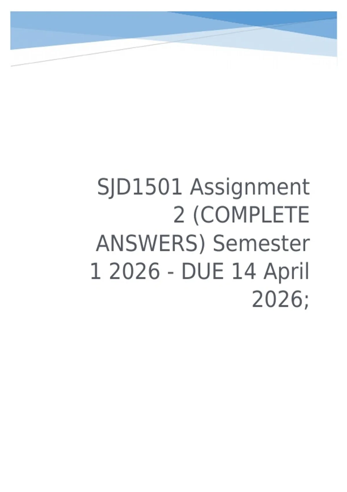 SJD1501 Assignment 2 (COMPLETE ANSWERS) Semester 1 2026 - DUE 14 April ...