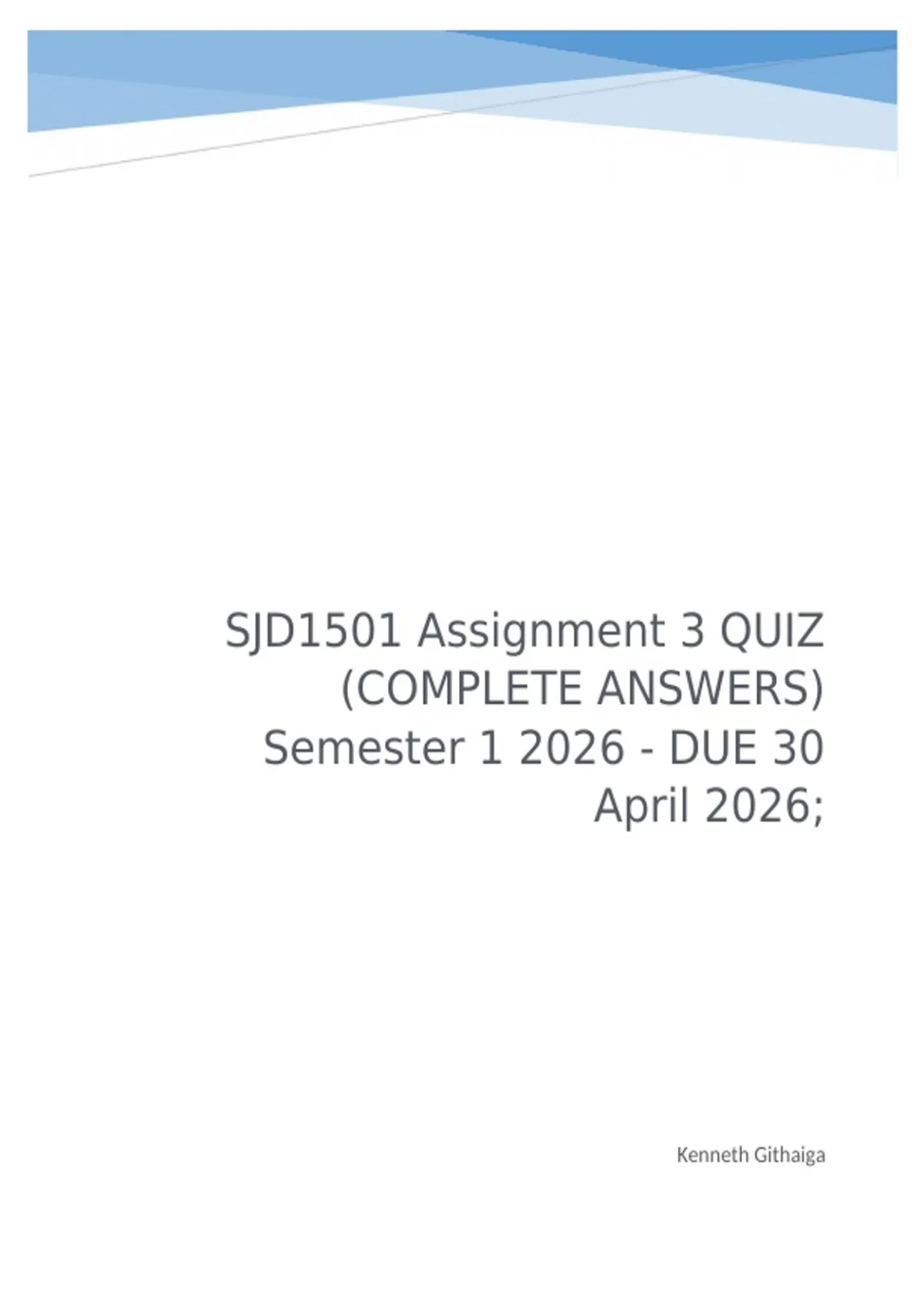 SJD1501 Assignment 3 QUIZ (COMPLETE ANSWERS) Semester 1 2026 - DUE 30 ...