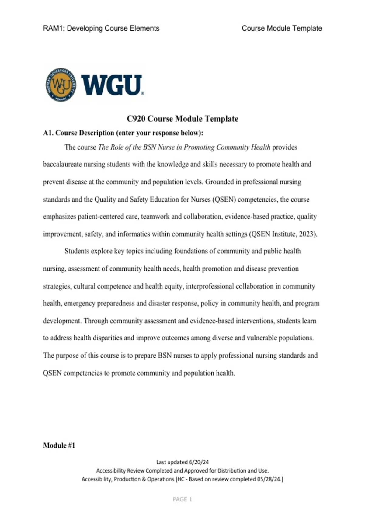 WGU C920 Course Module Template - C920 (C920) - Stuvia US