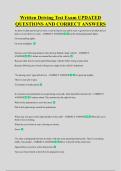 Written Driving Test Exam UPDATED  QUESTIONS AND CORRECT ANSWERS