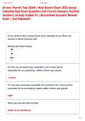 Drivers Permit Test EXAM &vert; Most Recent Exam 2026 Actual  Complete Real Exam Questions And Correct Answers &lpar;Verified  Answers&rpar; Already Graded A&plus; &vert;Guaranteed Success&excl;&excl; Newest  Exam &vert; Just Released&excl;&excl;