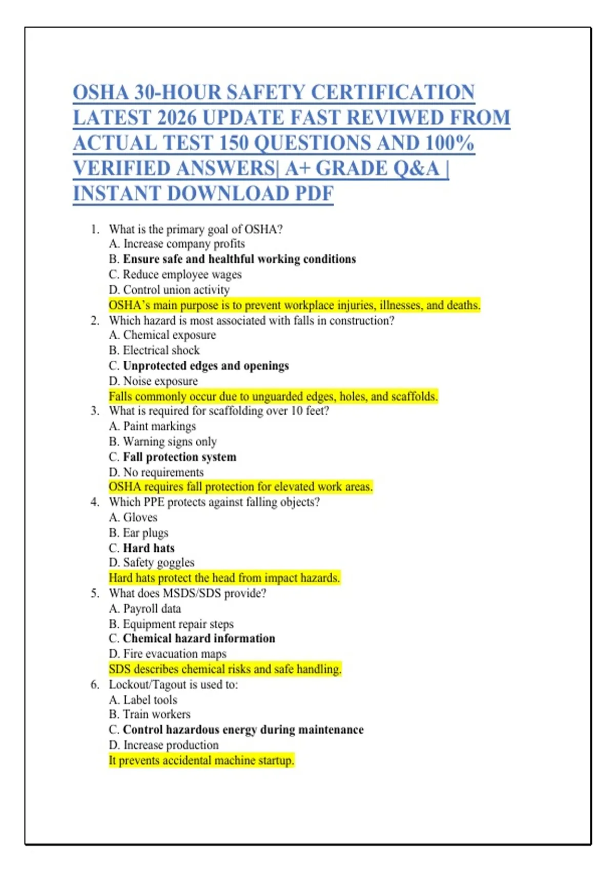 OSHA 30-HOUR SAFETY CERTIFICATION LATEST 2026 UPDATE FAST REVIWED FROM ...