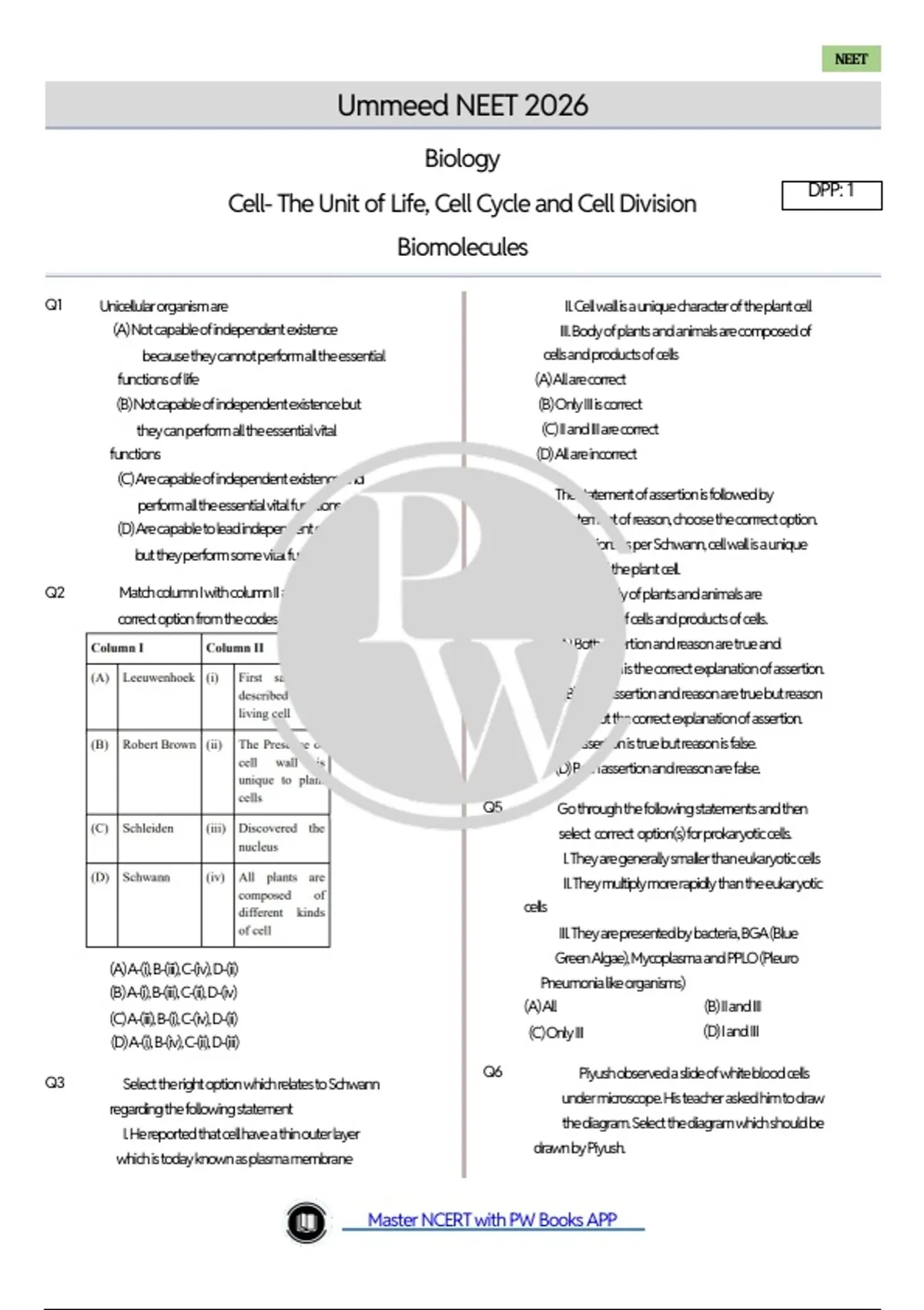 Best question for mock test biology class 11th cell the unit of life ...