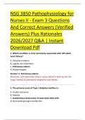 NSG 3850 Pathophysiology for  Nurses II - Exam 3 Questions  And Correct Answers &lpar;Verified  Answers&rpar; Plus Rationales  2026&sol;2027 Q&A &vert; Instant  Download Pdf