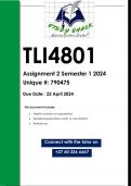 TLI4801 Assignment 2 (QUALITY ANSWERS) Semester 1 2024 (790475)