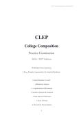 CLEP College Composition Practice Examination 2026&sol;2027 &ndash; Questions and Essay Prompts Complete Exam Material