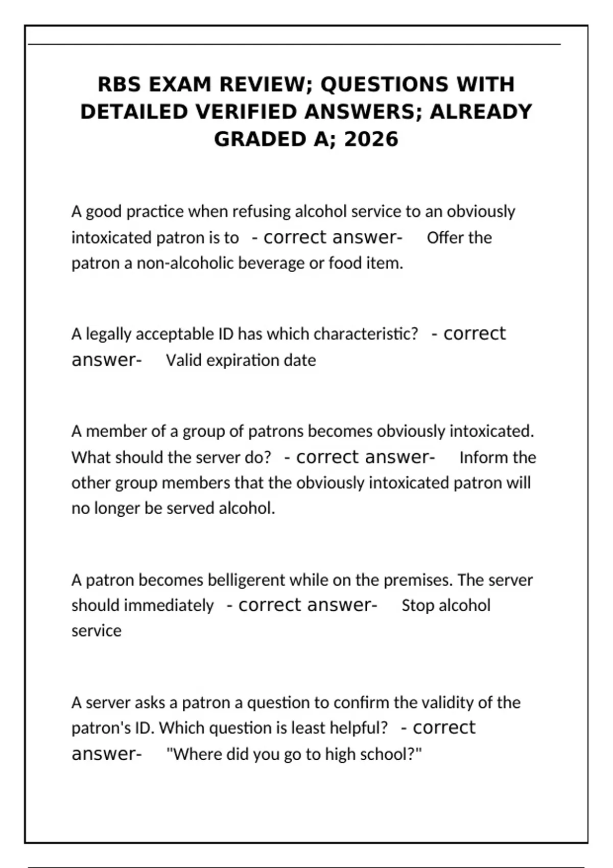 RBS Exam Review – Detailed Verified Q&A (Already Graded A) 2026 - Rbs ...