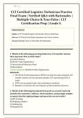 MSSC Certified Logistics Technician Exam &vert; Verified Questions and Answers with Rationales &vert; Multiple Choice&comma; True&sol;False&comma; Fill-in-the-Blank & Direct Answers &vert; CLT Logistics Certification Prep &vert; Grade A Guaranteed