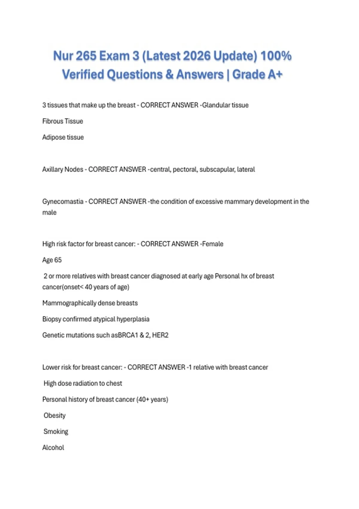 Nur 265 Exam 3 (Latest 2026 Update) 100% Verified Questions & Answers ...
