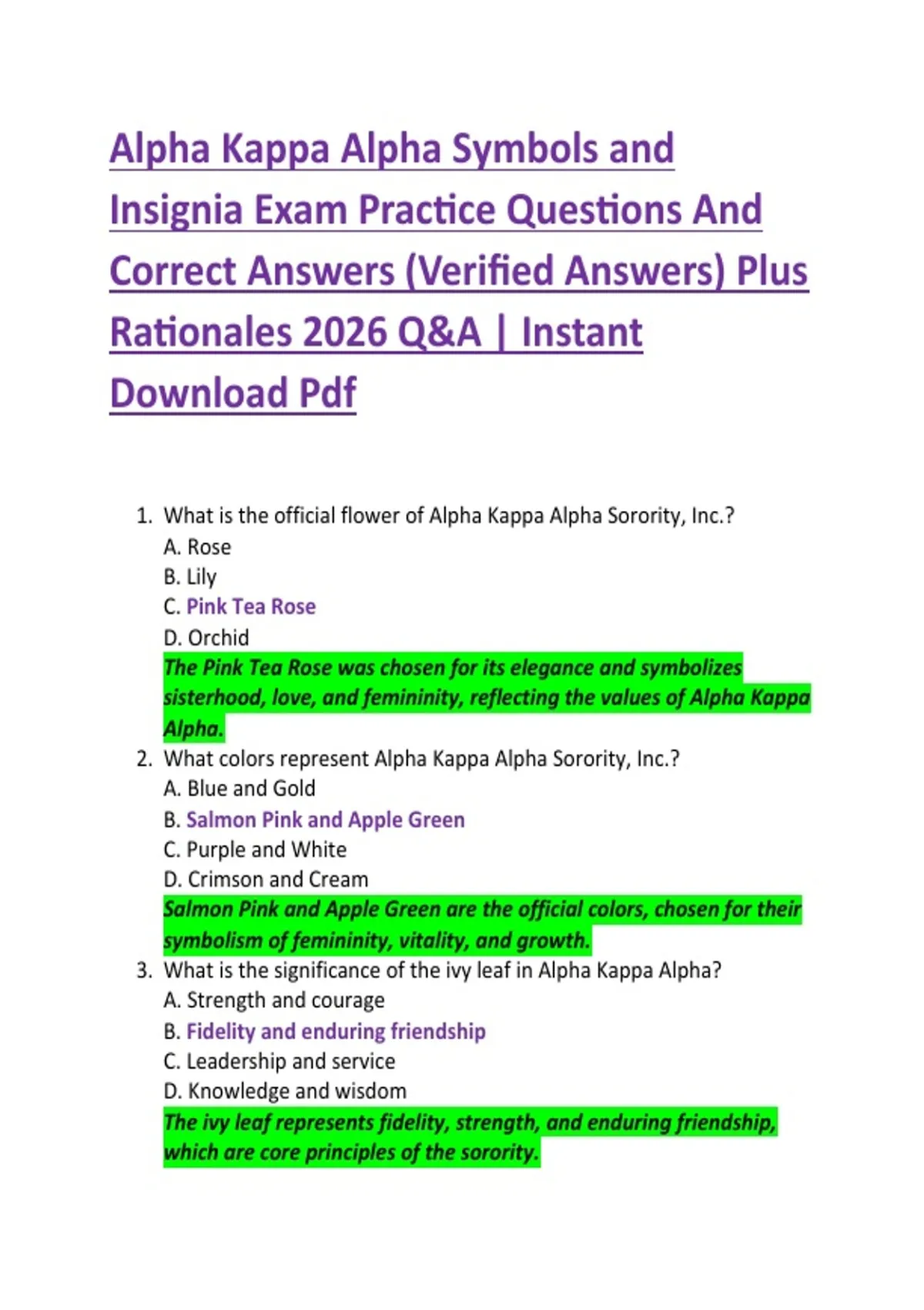 Alpha Kappa Alpha Symbols and Insignia Exam Practice Questions And ...