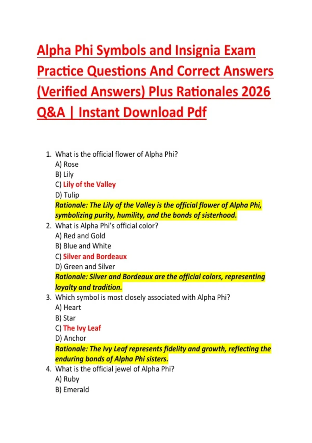 Alpha Phi Symbols and Insignia Exam Practice Questions And Correct ...