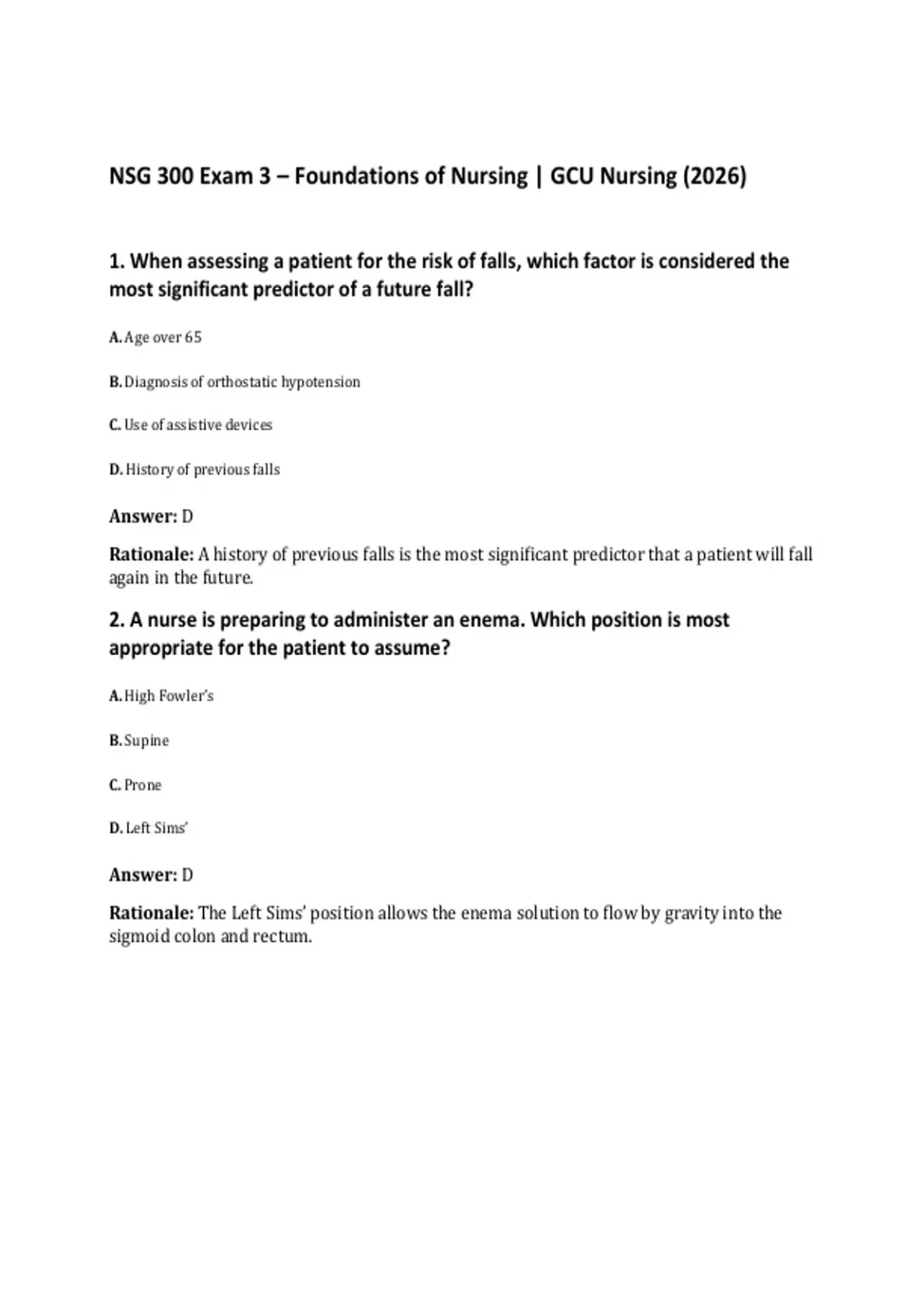 NSG 300 Exam 3 – Foundations of Nursing | GCU Nursing (2026) - NSG 300 ...