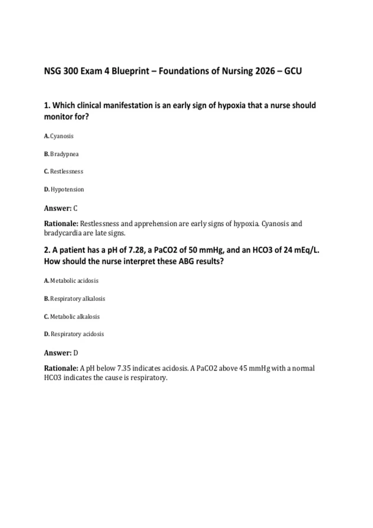 NSG 300 Exam 4 Blueprint – Foundations of Nursing 2026 – GCU - NSG 300 ...
