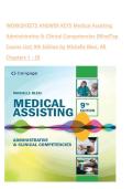WORKSHEETS ANSWER KEYS Medical Assisting Administrative & Clinical Competencies &lpar;MindTap Course List&rpar; 9th Edition by Michelle Blesi&comma; All Chapters 1 - 58