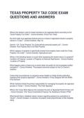 TEXAS PROPERTY TAX CODE EXAM QUESTIONS AND ANSWERS