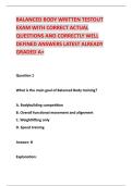 BALANCED BODY WRITTEN TESTOUT  EXAM WITH CORRECT ACTUAL  QUESTIONS AND CORRECTLY WELL  DEFINED ANSWERS LATEST ALREADY  GRADED A&plus; 