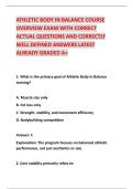 ATHLETIC BODY IN BALANCE COURSE  OVERVIEW EXAM WITH CORRECT  ACTUAL QUESTIONS AND CORRECTLY  WELL DEFINED ANSWERS LATEST  ALREADY GRADED A&plus; 