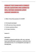 FORKLIFT TEST EXAM WITH CORRECT  ACTUAL QUESTIONS AND CORRECTLY  WELL DEFINED ANSWERS LATEST  ALREADY GRADED A&plus; 