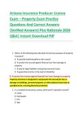 Arizona Insurance Producer License  Exam &ndash; Property Exam Practice  Questions And Correct Answers  &lpar;Verified Answers&rpar; Plus Rationale 2026  Q&A&vert; Instant Download Pdf 