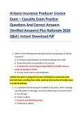 Arizona Insurance Producer License  Exam &ndash; Casualty Exam Practice  Questions And Correct Answers  &lpar;Verified Answers&rpar; Plus Rationale 2026  Q&A&vert; Instant Download Pdf
