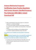 Arizona Mechanical Inspector  Certification Exam Practice Questions  And Correct Answers &lpar;Verified Answers&rpar;  Plus Rationale 2026 Q&A&vert; Instant  Download Pdf  