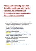 Arizona Municipal Bridge Inspection  Technician Certification Exam Practice  Questions And Correct Answers  &lpar;Verified Answers&rpar; Plus Rationale 2026  Q&A&vert; Instant Download Pdf  