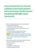 Arizona Municipal Records Technician  Certification Exam Practice Questions  And Correct Answers &lpar;Verified Answers&rpar;  Plus Rationale 2026 Q&A&vert; Instant  Download Pdf  