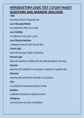 INTRODUCTORY LOGIC TEST 1 STUDY PACKET  QUESTIONS AND ANSWERS 2025&sol;2026 