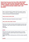 Hazmat Ops&sol;Awareness Final Exam 2026&vert;&vert; MOST RECENT  EXAM ACTUAL COMPLETE REAL EXAM QUESTIONS AND  CORRECT ANSWERS &lpar;VERIFIED ANSWERS&rpar; ALREADY GRADED  A&plus; &vert; GUARANTEED SUCCESS&excl;&excl; NEWEST EXAM &vert; JUST  RELEASED&excl;&excl; 