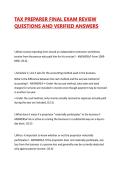 TAX PREPARER FINAL EXAM REVIEW QUESTIONS AND VERIFIED ANSWERS