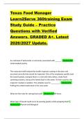 Texas Food Manager  Learn2Serve 360training Exam  Study Guide &ndash; Practice  Questions with Verified  Answers&period; GRADED A&plus;&period; Latest  2026&sol;2027 Update&period;  