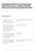 STATE BRAKE CERTIFICATION &lpar;2026&rpar; EXAM QUESTIONS AND ALL CORRECT ANSWERS 100&percnt; SOLVED AND GUARANTEED SUCCESS&excl;&excl;