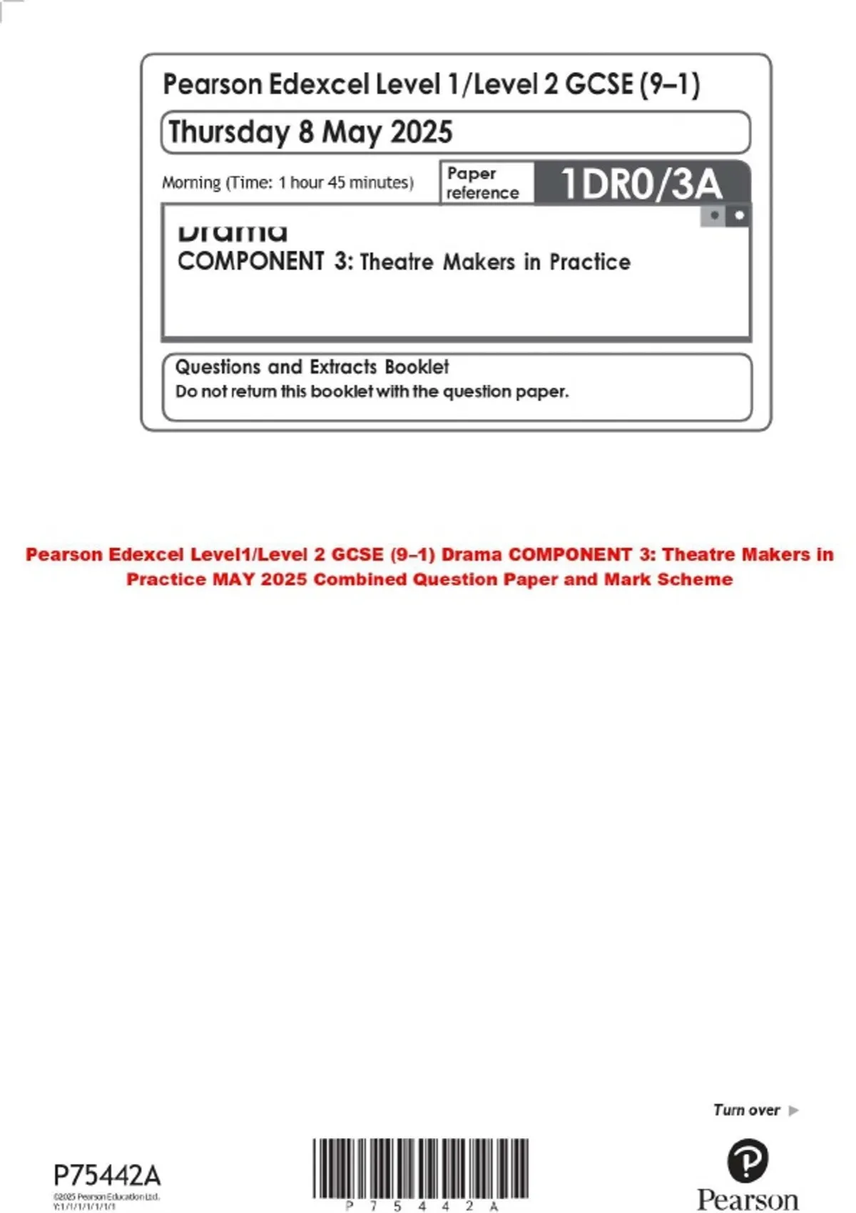 Pearson Edexcel Level1/Level 2 GCSE (9–1) Drama COMPONENT 3: Theatre ...