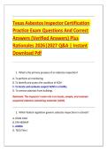  Texas Asbestos Inspector Certification Practice Exam 2026&sol;2027 Complete Questions&comma; Answers&comma; and Rationales