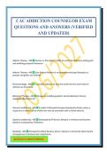 CAC ADDICTION COUNSELOR EXAM QUESTIONS AND ANSWERS &lpar;VERIFIED AND UPDATED&rpar;