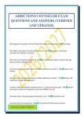 ADDICTIONS COUNSELOR EXAM QUESTIONS AND ANSWERS &lpar;VERIFIED AND UPDATED&rpar;