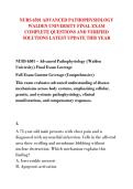 NURS 6501 ADVANCED PATHOPHYSIOLOGY  WALDEN UNIVERSITY FINAL EXAM  COMPLETE QUESTIONS AND VERIFIED  SOLUTIONS LATEST UPDATE THIS YEAR