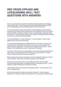 RED CROSS CPR-AED AND LIFEGUARDING SKILL TEST QUESTIONS WITH ANSWERS