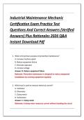 Industrial Maintenance Mechanic  Certification Exam Practice Test  Questions And Correct Answers &lpar;Verified  Answers&rpar; Plus Rationales 2026 Q&A  Instant Download Pdf 
