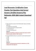 Lead Renovator Certification Exam  Practice Test Questions And Correct  Answers &lpar;Verified Answers&rpar; Plus  Rationales 2026 Q&A Instant Download  Pdf 