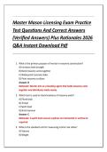 Master Mason Licensing Exam Practice  Test Questions And Correct Answers  &lpar;Verified Answers&rpar; Plus Rationales 2026  Q&A Instant Download Pdf