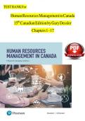 TEST BANK For Human Resources Management in Canada 15th Canadian Edition by Gary Dessler Chapters 1 - 17