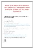 Aquatic Facility Operator &lpar;AFO&rpar; Certification Exam Questions And Correct Answers &lpar;Verified Answers&rpar; Plus Rationales 2026 Q&A &vert; Instant Download Pdf