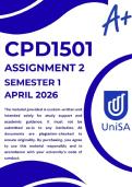 CPD1501 ASSIGNMENT 2 SEMESTER 1 2026 &ast;COMPLETE ANSWERS&ast; DUE DATE APRIL 2026 &lpar;BEST ANSWERS FOR THIS ASSIGNMENT&rpar;