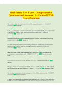Real Estate Law  Exam &vert; Comprehensive Questions and Answers &vert; A&plus; Graded With Expert Solutions