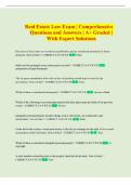 Real Estate Law  Exam &vert; Comprehensive Questions and Answers &vert; A&plus; Graded With Expert Solutions