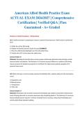 American Allied Health Practice Exam ACTUAL EXAM 2026&sol;2027 &vert; Comprehensive Certification &vert; Verified Q&A &vert; Pass Guaranteed - A&plus; Graded