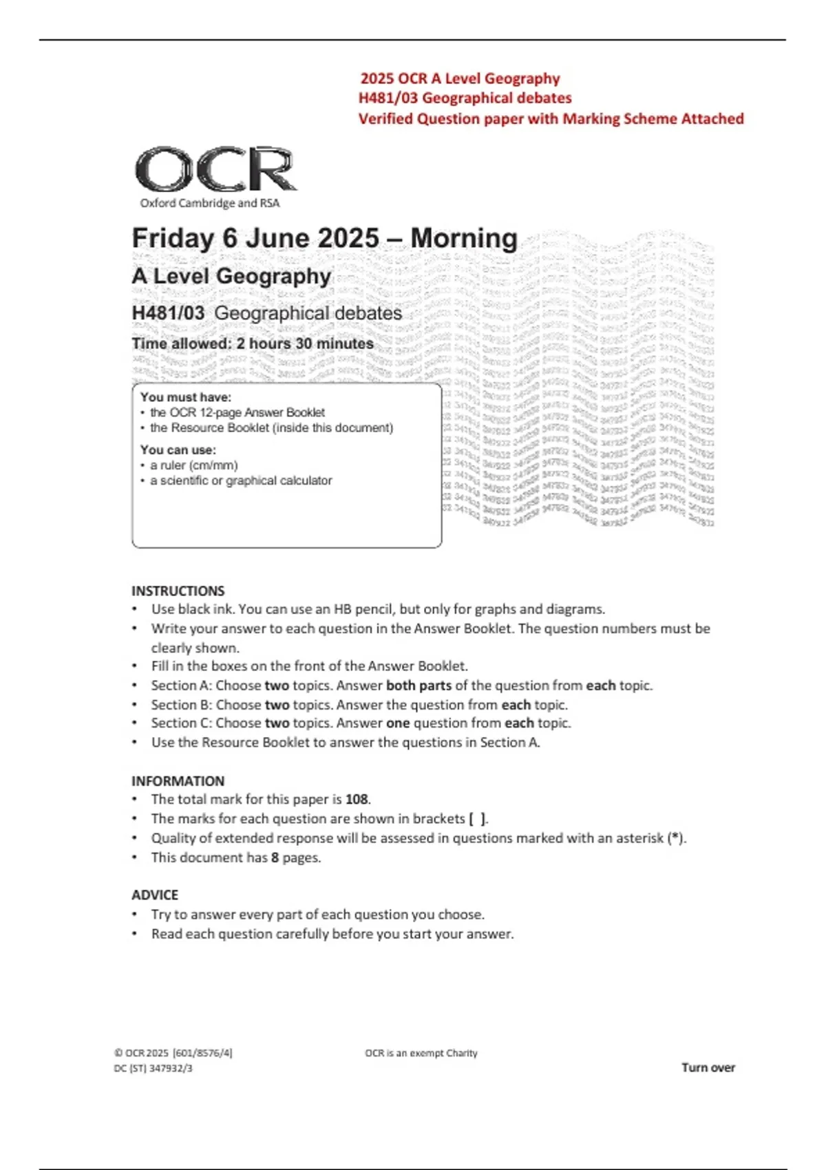 OCR A Level Geography H481/03 ocr a level geography h481/03 ...
