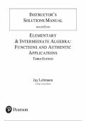 Instructor's Solutions Manual for Elementary & Intermediate Algebra&colon; Functions and Authentic Applications 3rd Edition &lpar;Jay Lehmann&comma; 2018&rpar;&comma; Chapter 1-15  &vert; All Chapters